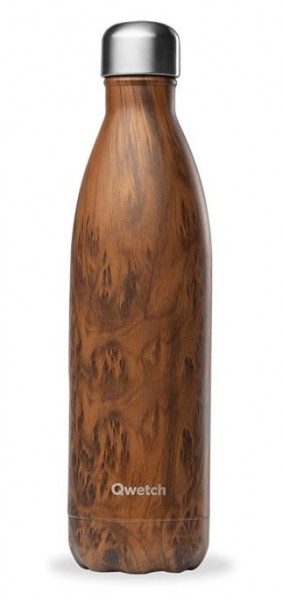 Qwetch Wood Isolierte Stahlflasche 750ml, braun, holz